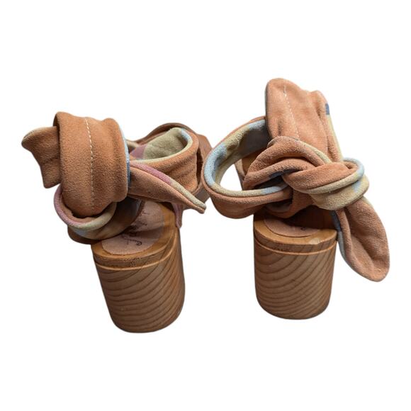 Free People Emmy Camel Tan Leather Suede Ankle Wrap Clog Sandals EU 39 US 8.5 - Picture 3 of 8